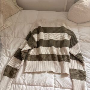 a new day Olive and Cream Striped Sweater